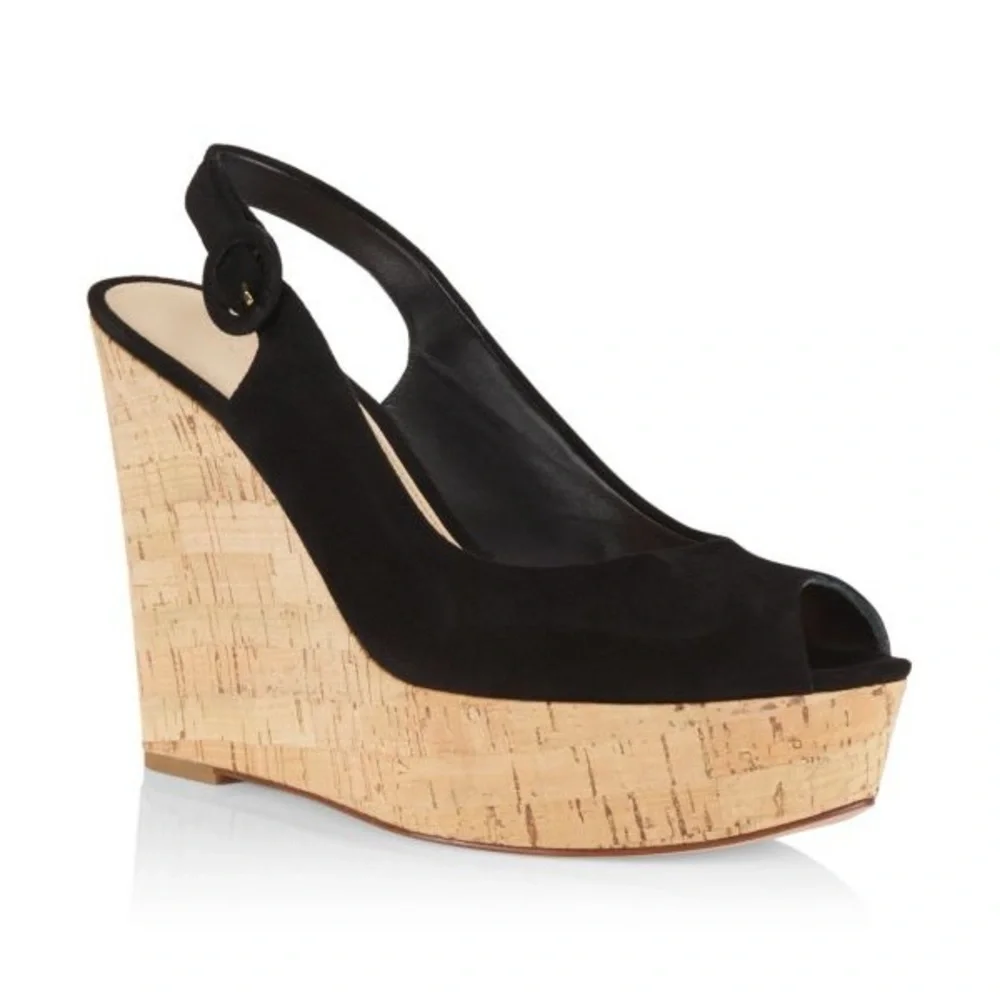NWT Veronica Beard Dali Suede Peep Toe Wedge Sandals Size 8.5